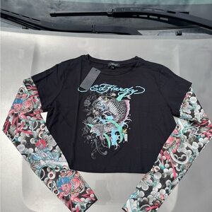 Ed Hardy Black Graphic Women's Top